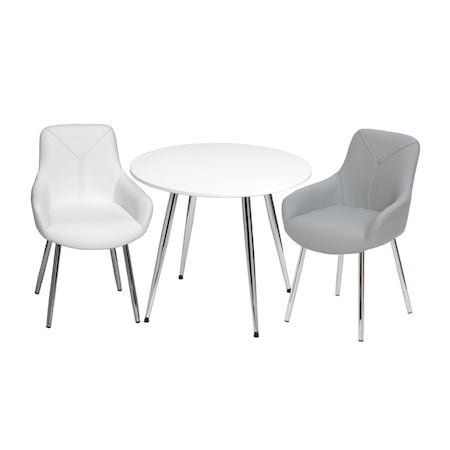 Gift Mark Mid-Century Modern Round Kids White Table with White & Grey Arm Chairs T3082GW
